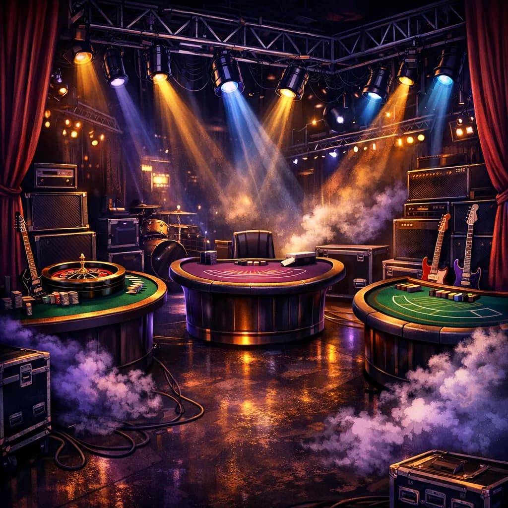 Live casino avec croupiers sur scène de concert